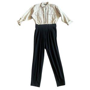 Seattle Gear Linen Cotton Jumpsuit Vintage 80s Retro Zip Down Size Large Women's